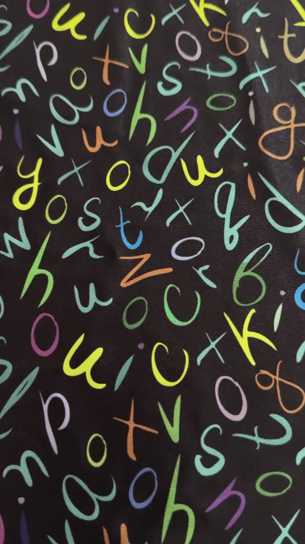 Multicolor Letter Scribble Nylon Spandex, Nylon Spandex Print, Printed Spandex Fabric, Stretch Print Fabric, Printed Stretch Fabric, Spandex Print Fabric, Printed Fabric Stretch