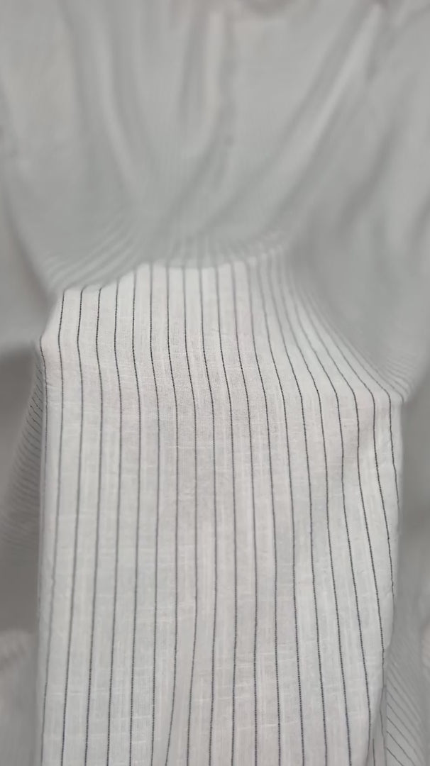 White Resort Pinstripe Linen Blend, Pinstripe Fabric, Resort Wear Fabric, Linen Rayon Blend, Striped Linen Fabric, Tailored Fabric, Lightweight Suiting Fabric, Breathable Linen Fabric
