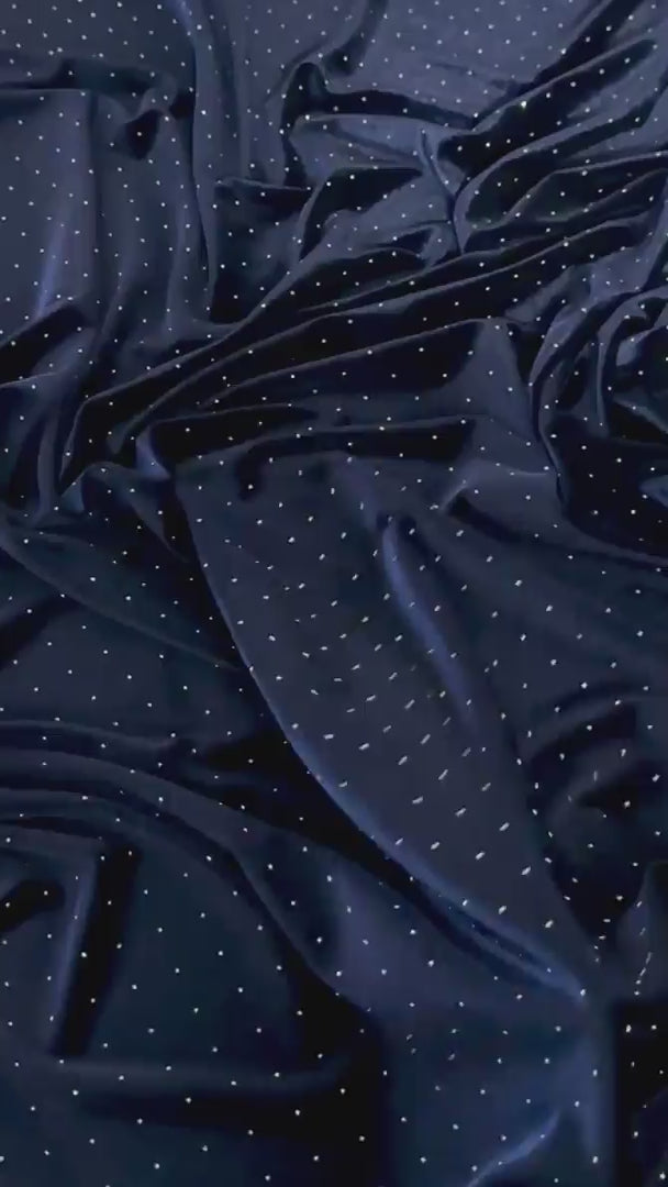 Navy Blue Sturdust Rhinestone Beaded Stretch Velvet, Rhinestone Velvet, Beaded Velvet, Stretch Velvet, Velvet Fabric, Rhinestone Fabric, Beaded Fabric, Embellished Velvet, Embellished Fabric, Crystal Velvet