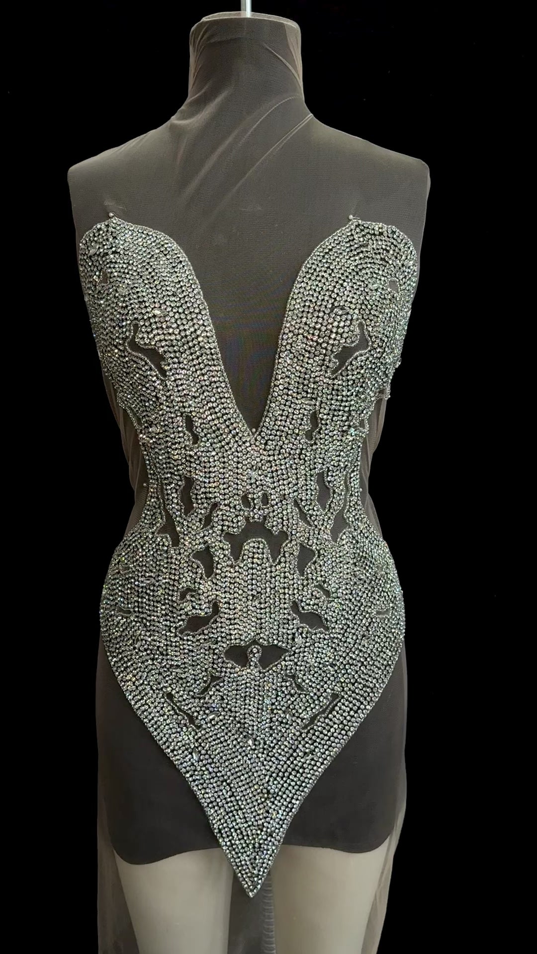 madeleine silver iridescent Bodice Applique, dark silver rhinestone, silver rhinestone, light silver rhinestone  