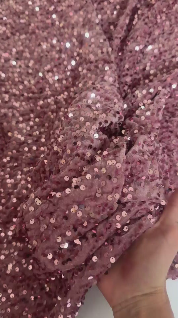 Mauve Sequins Velvet, Sequins Velvet, Stretch Sequin Mesh, Stretch Sequin velvet for woman, Stretch Sequin velvet for bride, Stretch Sequin velvet on discount, Stretch Sequin velvet online