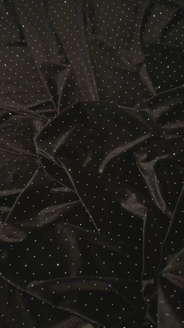 Black Sturdust Rhinestone Beaded Stretch Velvet, Rhinestone Velvet, Beaded Velvet, Stretch Velvet, Velvet Fabric, Rhinestone Fabric, Beaded Fabric, Embellished Velvet, Embellished Fabric, Crystal Velvet