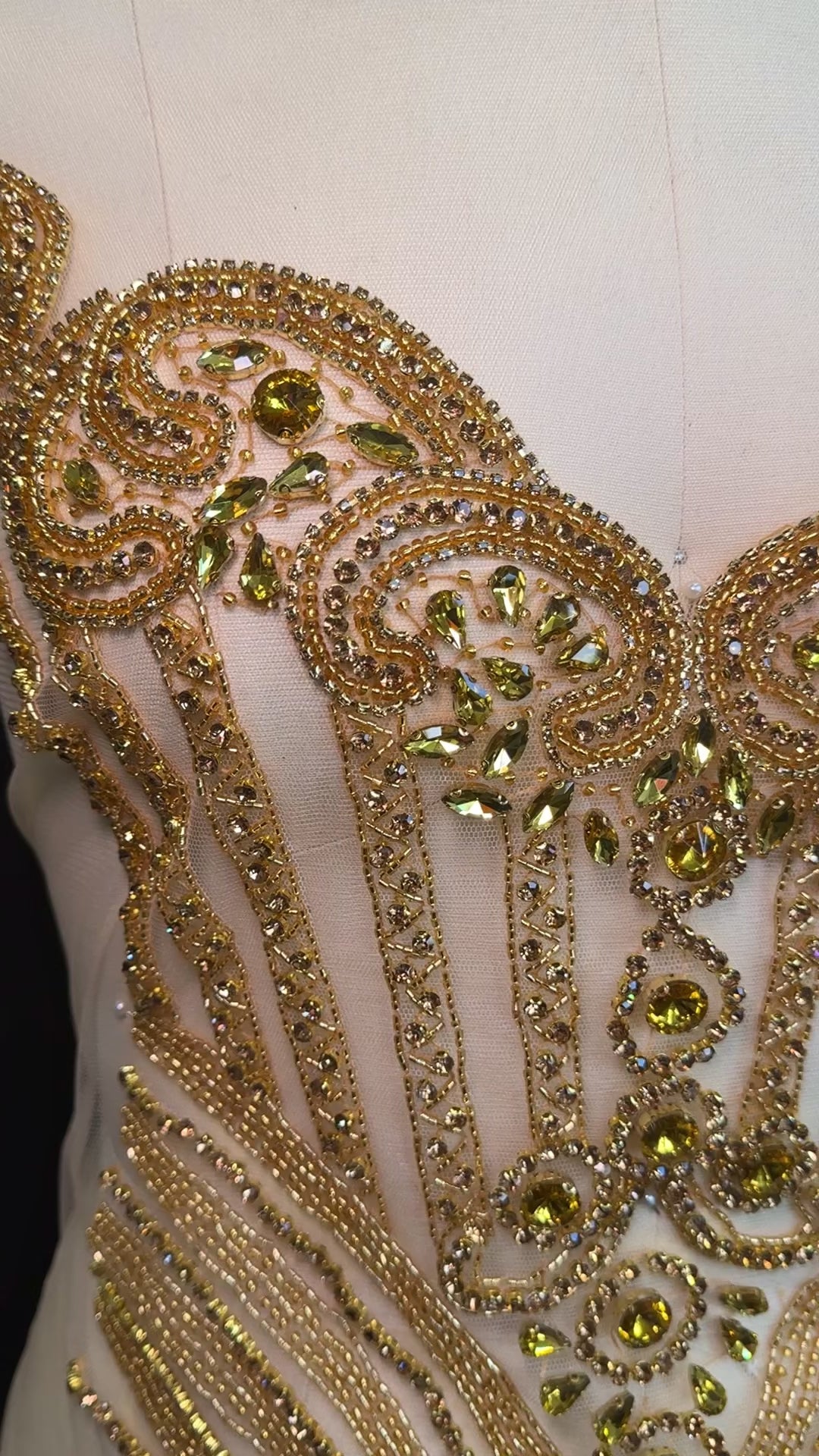 Rachael Gold Rhinestone Bodice Applique, gold rhinestone, dark gold rhinestone, light gold rhinestone,  