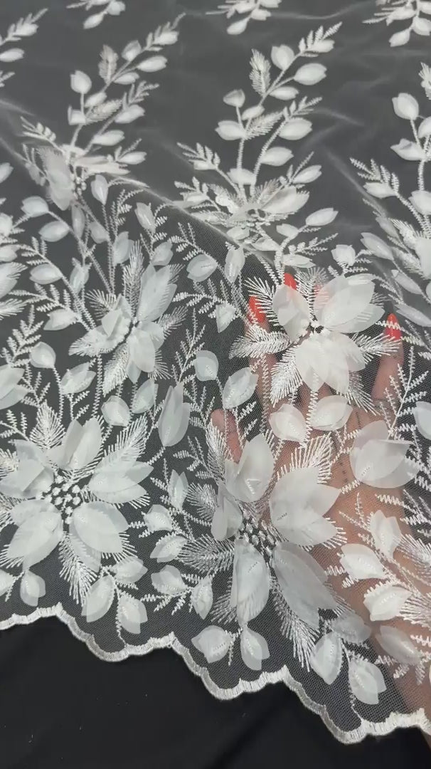 White Petals 3D Couture Embroidered Lace, 3d Floral Lace, Embroidered Lace Fabric, 3d Lace Fabric, Floral Applique Lace, Couture Lace Fabric