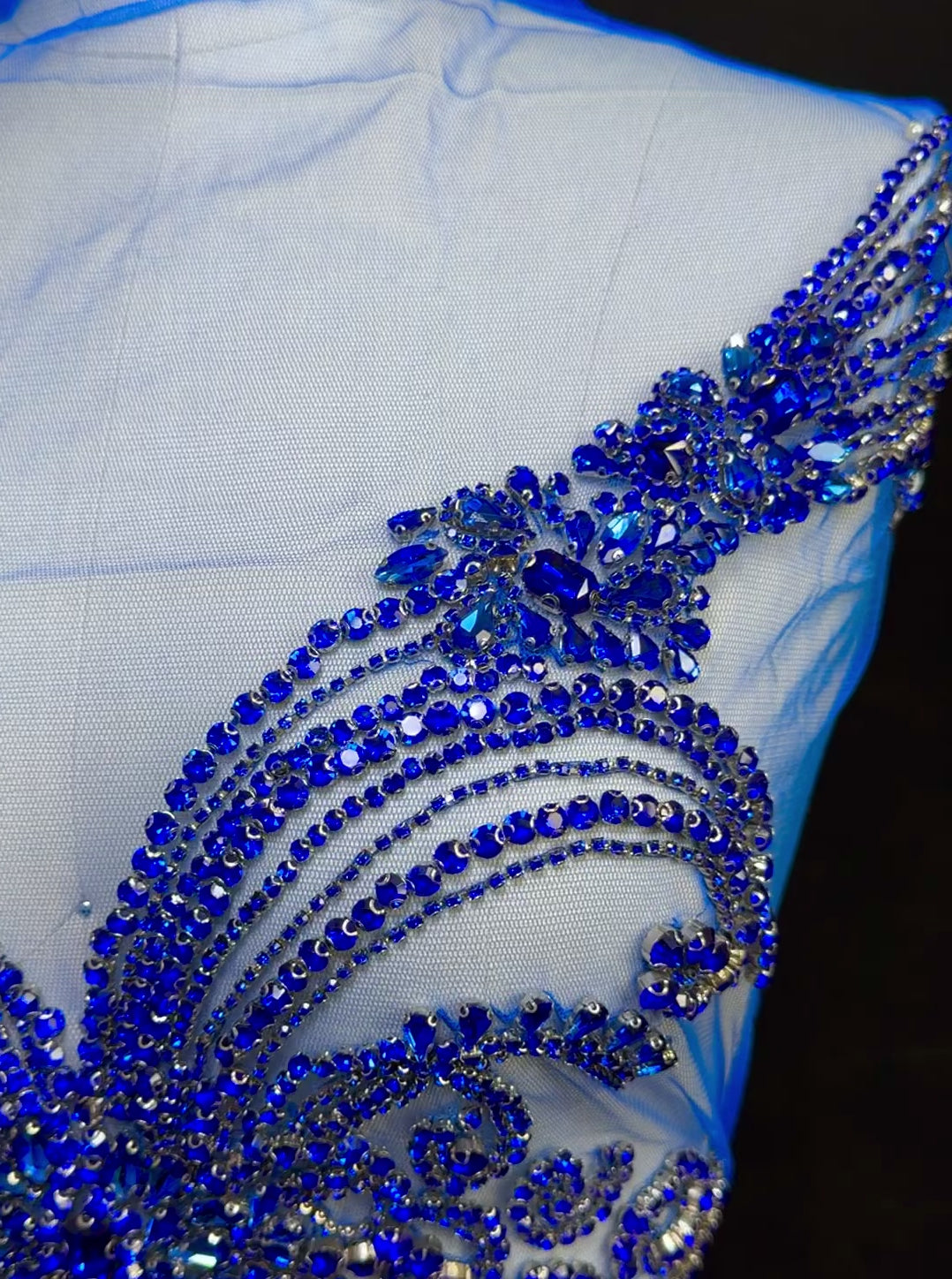 Amy Royal Blue Rhinestone Bodice Applique, blue rhinestone, dark blue rhinestone, light blue rhinestone,