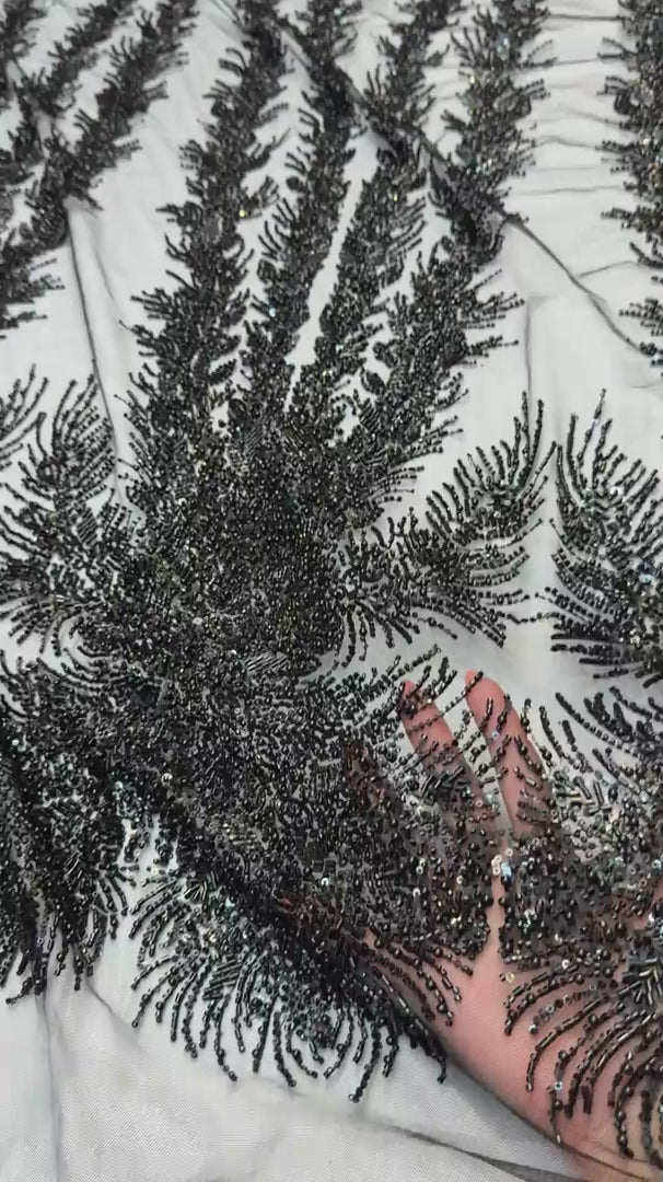 Black Fireworks Beaded Couture Lace, Couture Lace Fabric, Crystal Beaded Lace, Fireworks Lace, Sequin Lace Fabric, Embellished Lace, Luxury Lace Fabric, Bridal Lace Fabric