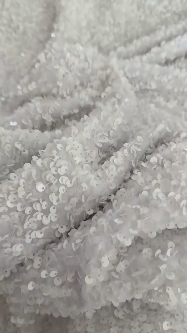 Staple White Sequin on Velvet, Sequin on velvet, Sequin velvet for woman, Sequin velvet for bride, Sequin velvet on discount, Velvet fabric for dress