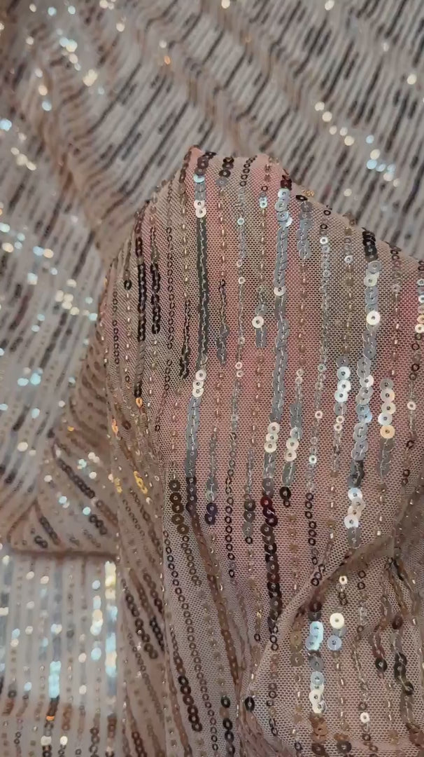 Nude Champagne Waterfall Stretch Sequin Mesh, Waterfall Sequin Fabric, Sequin Stretch Fabric, Sparkle Mesh Fabric, Glitter Mesh Fabric, Stretch Mesh Fabric