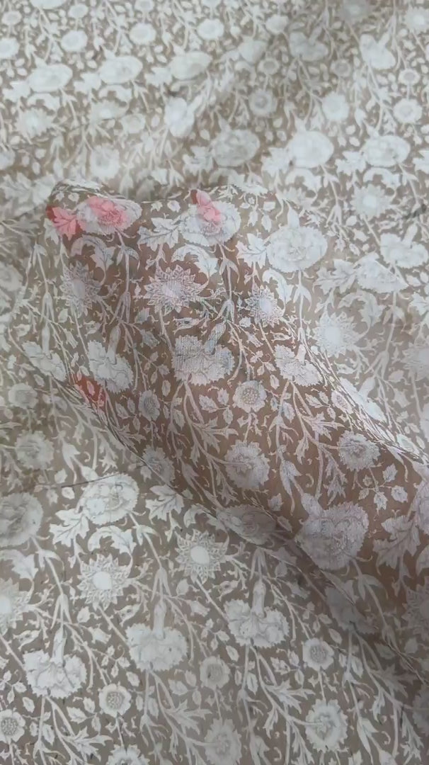 Porcelain Floral Italian Silk Chiffon, Pure Silk Chiffon, Luxury Silk Fabric, Lightweight Silk Fabric, Sheer Silk Fabric, Designer Silk Fabric, High End Silk Fabric