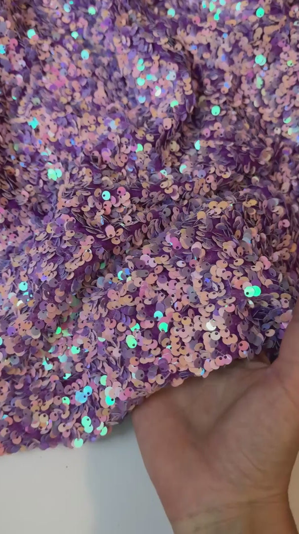 Iridescent Lilac Sequin on Velvet (Exclusive Color), Sequin on velvet, Sequin velvet for woman, Sequin velvet for bride, Sequin velvet on discount, Velvet fabric for dress