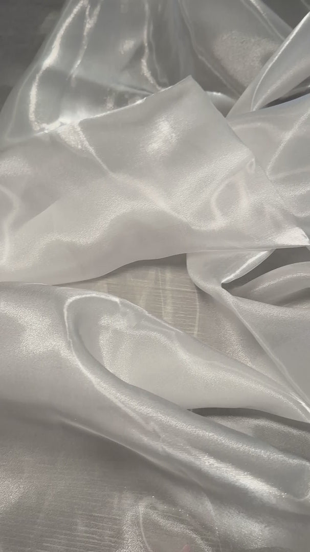 White Liquid Shimmery Liquid Organza, Metallic Organza Fabric, Shiny Organza Cloth, Sheer Shimmer Organza, Glossy Organza Textile, Luxury Organza Fabric, Lightweight Shimmer Fabric
