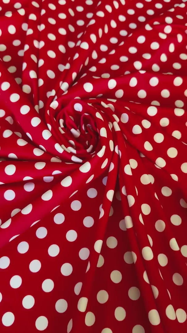 Red Polka Dot Nylon Spandex, Nylon Spandex Print, Printed Spandex Fabric, Stretch Print Fabric, Printed Stretch Fabric, Spandex Print Fabric, Printed Fabric Stretch