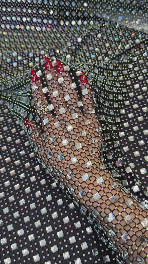 Silver Diamond Crystal Mesh, Crystal Glass Rhinestone Fabric, Luxury Rhinestone Mesh, Couture Crystal Fabric, Heavy Rhinestone Mesh, Premium Crystal Mesh
