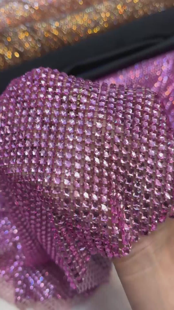 Pink Luxury Rhinestone Mesh, Rhinestone Mesh Fabric, Crystal Mesh Fabric, Beaded Mesh Fabric, Embellished Mesh Fabric, Sequin Mesh Fabric, Sparkle Mesh Fabric