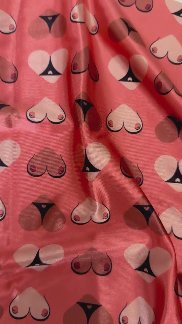 Cheeky Hearts Nylon Spandex, Nylon Spandex Print, Printed Spandex Fabric, Stretch Print Fabric, Printed Stretch Fabric, Spandex Print Fabric, Printed Fabric Stretch
