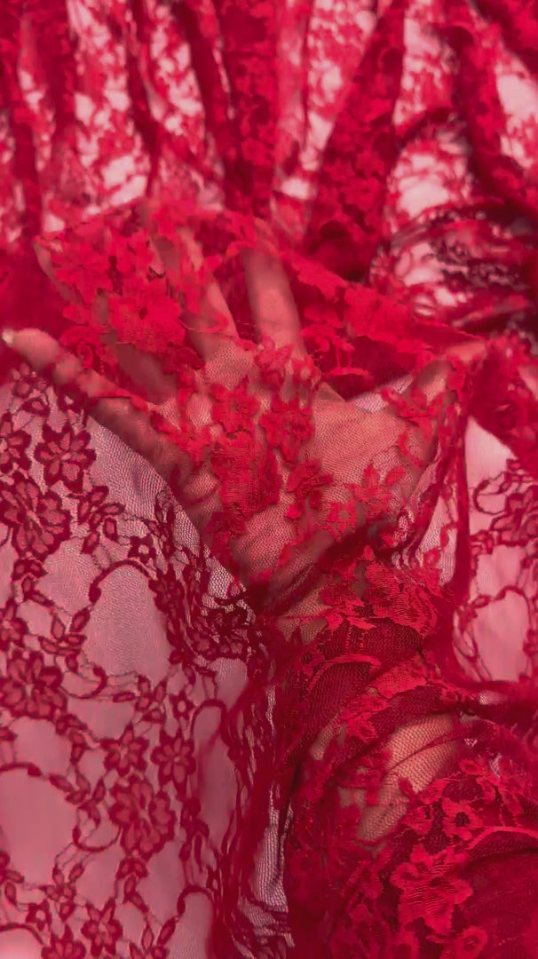 Red Floral Dainty Chantilly Lace, Floral Lace Fabric, Dainty Lace Fabric, Scalloped Lace Fabric, Eyelash Lace Fabric, Sheer Lace Fabric, Delicate Lace Fabric, Bridal Lace Fabric, Wedding Lace Fabric, Couture Lace Fabric