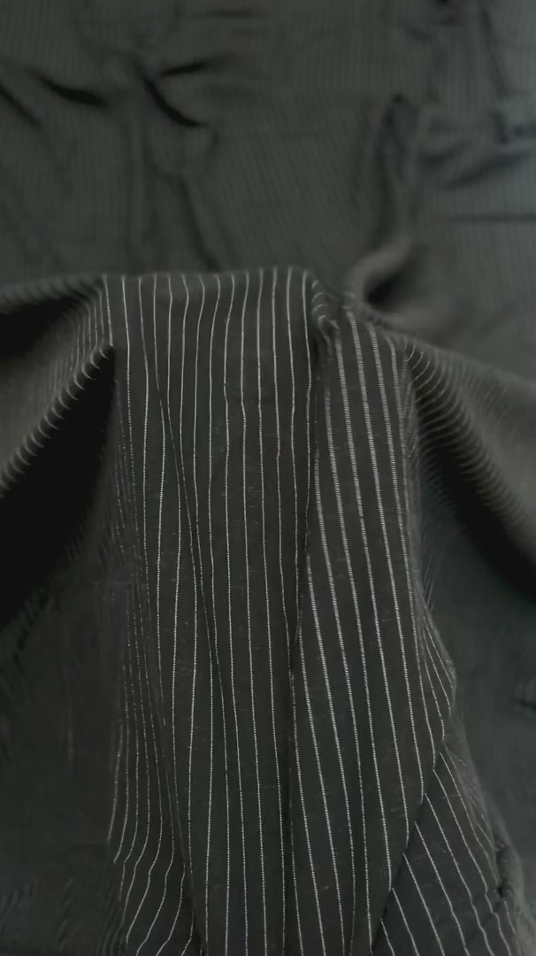 Black Resort Pinstripe Linen Blend, Pinstripe Fabric, Resort Wear Fabric, Linen Rayon Blend, Striped Linen Fabric, Tailored Fabric, Lightweight Suiting Fabric, Breathable Linen Fabric