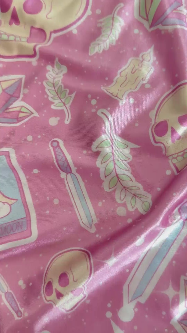 Blush Skull Tarot Print Nylon Spandex, Nylon Spandex Print, Printed Spandex Fabric, Stretch Print Fabric, Printed Stretch Fabric, Spandex Print Fabric, Printed Fabric Stretch