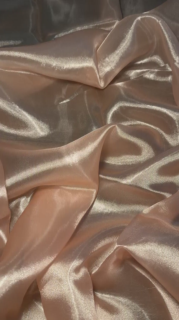 Light Peach Liquid Shimmery Organza, Shiny Organza Cloth, Sheer Shimmer Organza, Glossy Organza Textile, Luxury Organza Fabric, Lightweight Shimmer Fabric