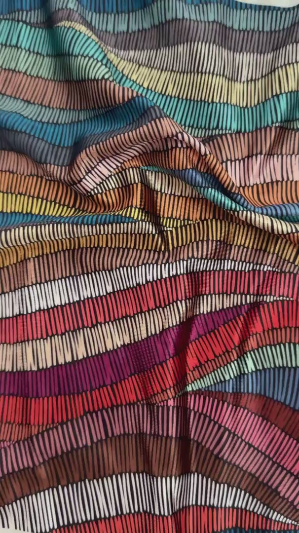 Abstract Colorful Wave Lines Nylon Spandex, Nylon Spandex Print, Printed Spandex Fabric, Stretch Print Fabric, Printed Stretch Fabric, Spandex Print Fabric, Printed Fabric Stretch
