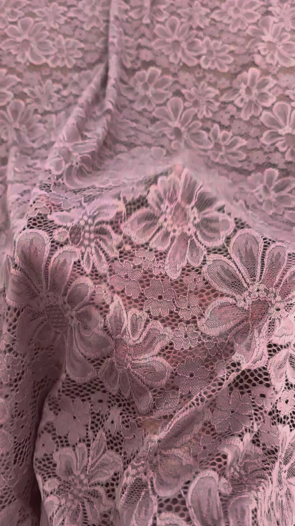 Mauve Floral Chantilly Stretch Lace Mesh, Floral Lace Fabric, Floral Lace Mesh, Chantilly Lace Fabric, Sheer Lace Fabric, Stretch Lace Fabric, Lace Mesh Fabric