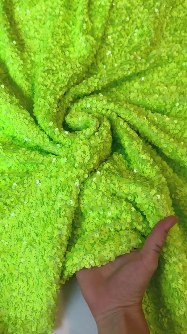 Neon Green Sequin on Velvet (Exclusive Color), Sequin on velvet, Sequin velvet for woman, Sequin velvet for bride, Sequin velvet on discount, Velvet fabric for dress