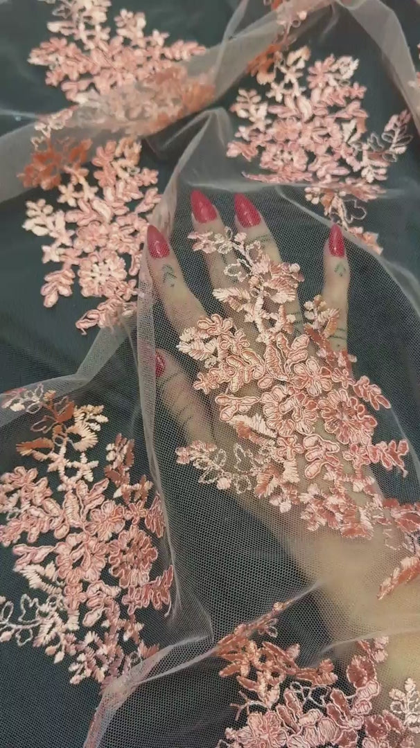Vintage Rose Fleur Scalloped Lace Mesh, Scalloped Lace Fabric, Fleur Lace Fabric, Embroidered Lace Mesh, Sheer Lace Fabric, Floral Mesh Fabric, Bridal Lace Fabric