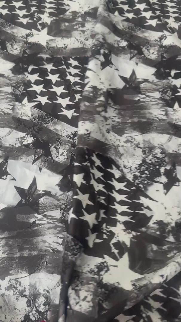 Black & White Abstract American Flag Nylon Spandex, Nylon Spandex, Shiny Spandex, Stretch Fabric, 4 way stretch fabric, Fabric on Sale, Activewear Fabric, Polyester Fabric
