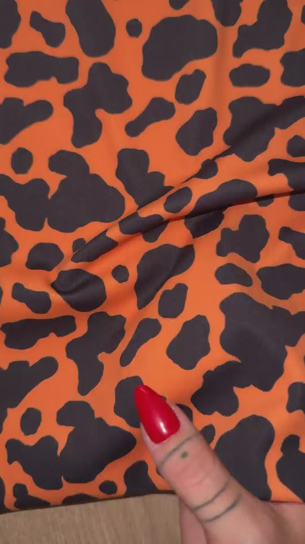 Orange Leopard Print Nylon Spandex, Halloween Spandex, Halloween Fabric, Spandex Fabric, Nylon Spandex, Stretch Fabric, 4 Way Stretch, Spooky Fabric