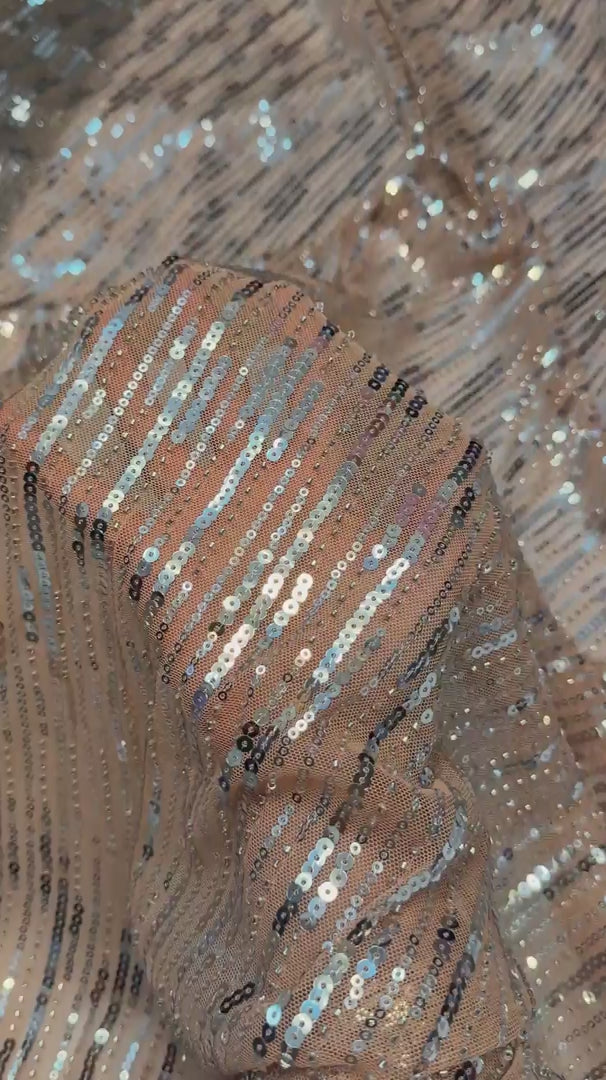 Champagne Waterfall Stretch Sequin Mesh, Waterfall Sequin Fabric, Sequin Stretch Fabric, Sparkle Mesh Fabric, Glitter Mesh Fabric, Stretch Mesh Fabric