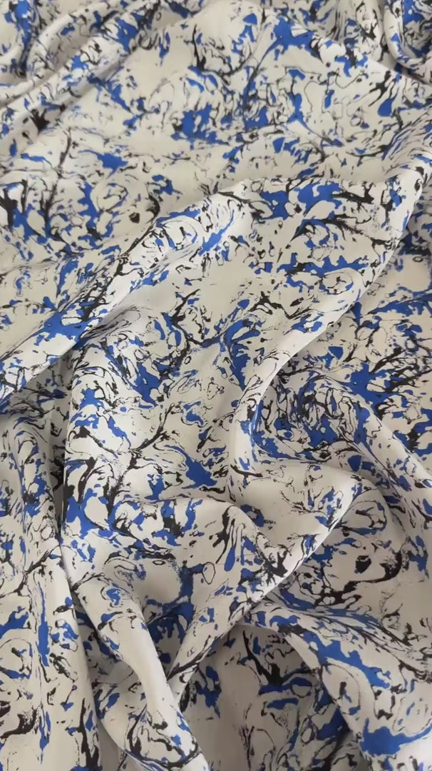 White Blue Marble Italian Silk Crepe De Chine, Silk Crepe De Chine, 100 Silk Fabric, Pure Silk Fabric, Luxury Silk Fabric, Matte Silk Fabric, Lightweight Silk Fabric, Crepe Silk Fabric