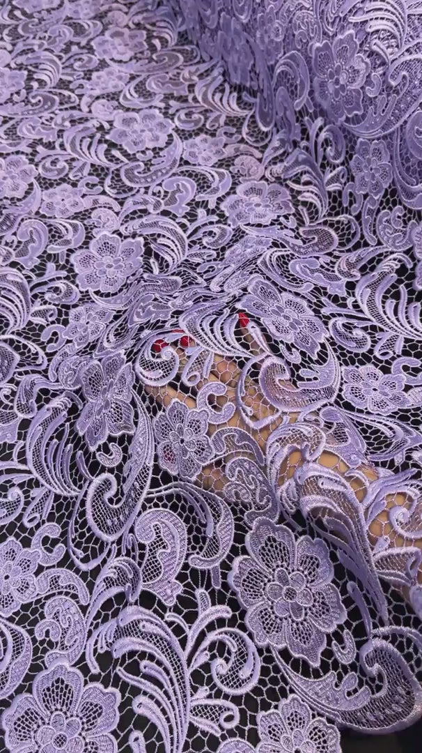 Lavender Floral Couture Embroidered Scalloped Guipure, Embroidered Floral Lace, Scalloped Lace Fabric, Couture Lace Fabric, Floral Embroidered Lace, Bridal Lace Fabric