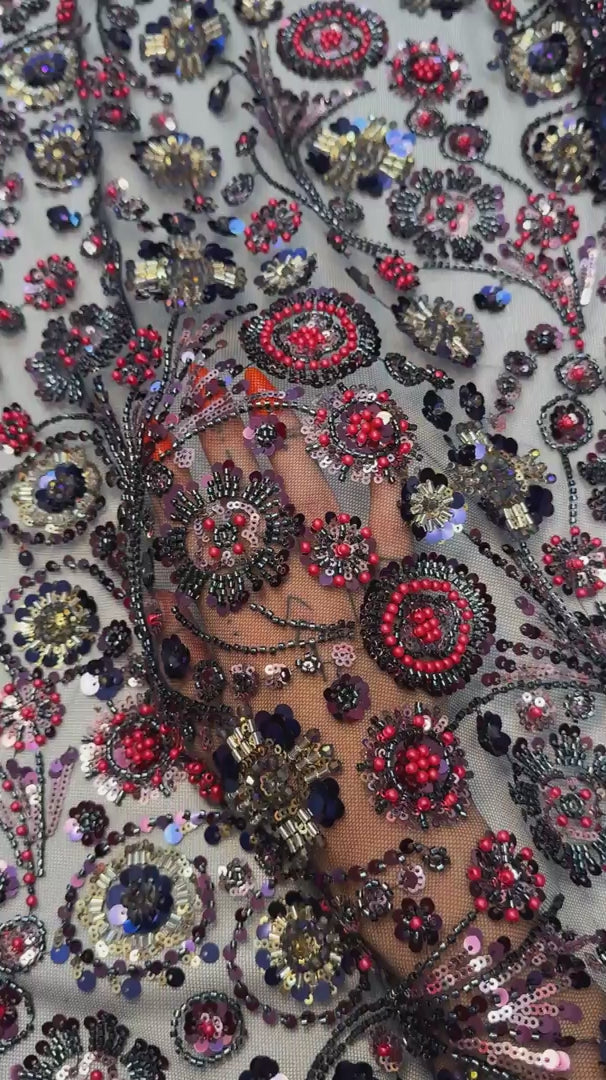 Multicolor Baroque Beaded Lace, Beaded Lace Fabric, Multicolor Beaded Lace, Sequin Lace Fabric, Embellished Lace Fabric, Beaded Mesh Fabric