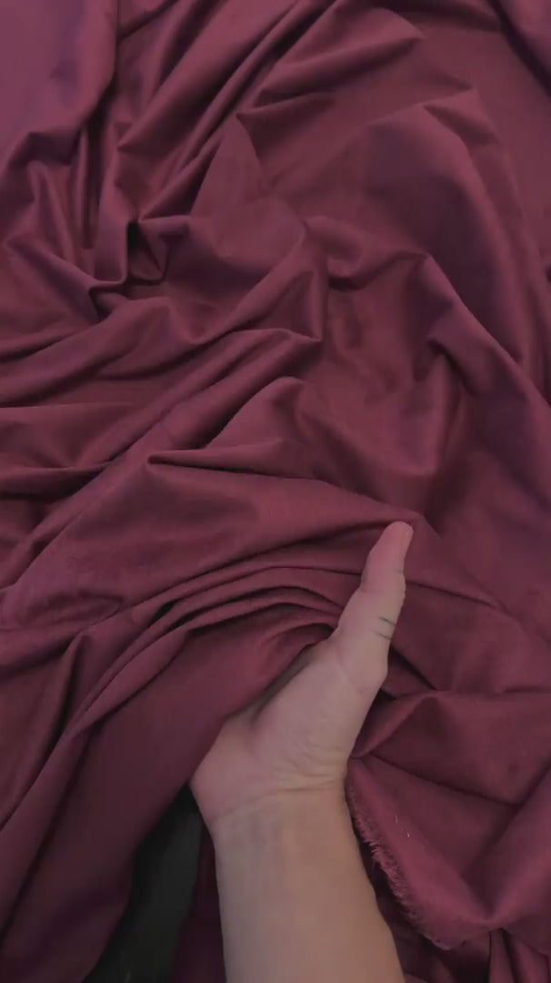 Burgundy 4 Way Stretch Buttery Soft Techno Suede, stretch techno suede, buttery soft suede, 4 way stretch, stretch suede fabric, faux suede fabric, soft suede fabric, elastic suede fabric, spandex suede fabric