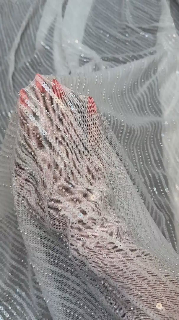 Off White Waterfall Stretch Sequin Mesh, Waterfall Sequin Fabric, Sequin Stretch Fabric, Sparkle Mesh Fabric, Glitter Mesh Fabric, Stretch Mesh Fabric