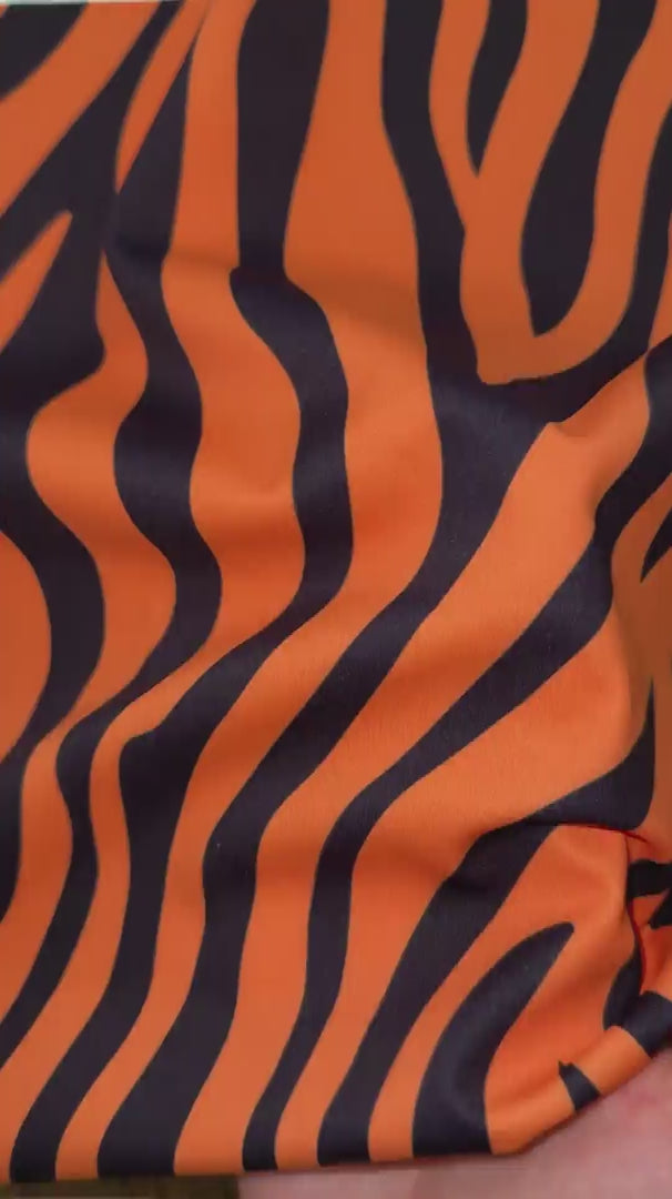 Orange Zebra Stripe Print Nylon Spandex, Halloween Spandex, Halloween Fabric, Spandex Fabric, Nylon Spandex, Stretch Fabric, 4 Way Stretch, Spooky Fabric