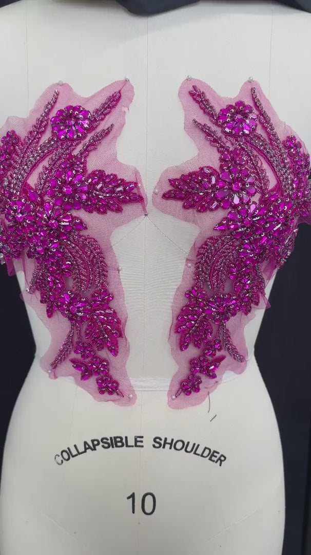 Gina Magenta Rhinestone Applique, Magenta Rhinestones Applique, Embellished Clothing, Rhinestone Applications, Rhinestone Embroidery, Rhinestone Patch, Dress Patch, Rhinestones for Dress