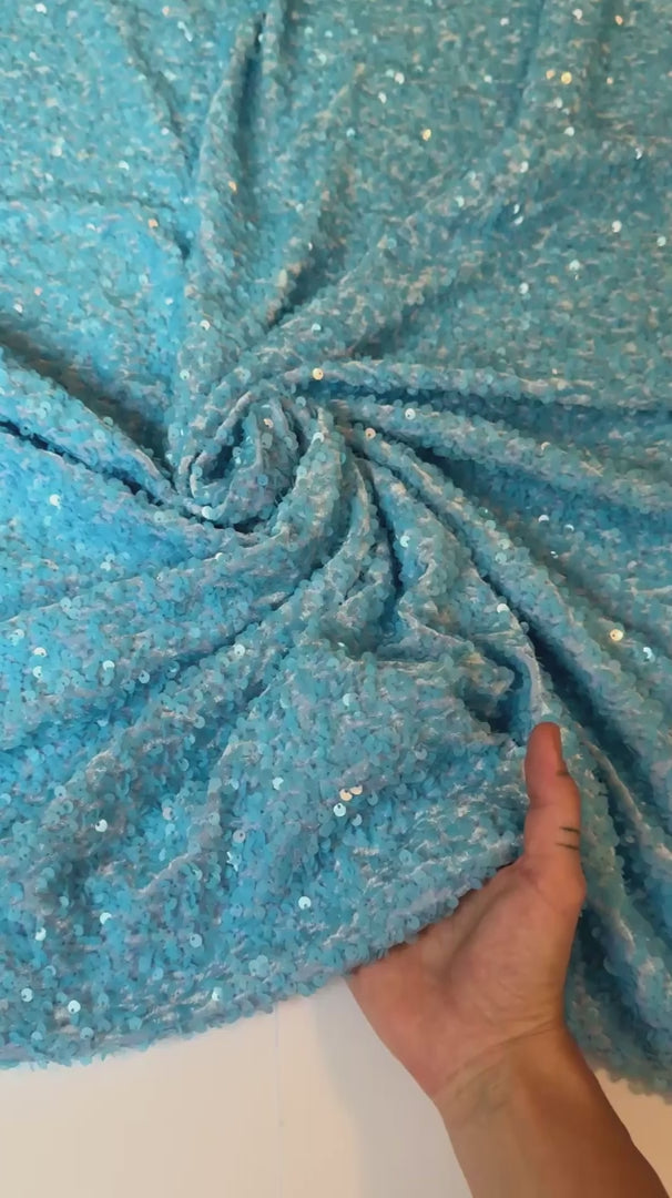 Aqua Blue Sequin on Velvet (Exclusive Color), Sequin on velvet, Sequin velvet for woman, Sequin velvet for bride, Sequin velvet on discount, Velvet fabric for dress