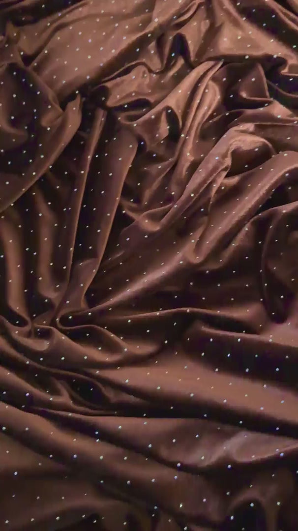 Brown Sturdust Rhinestone Beaded Stretch Velvet, Rhinestone Velvet, Beaded Velvet, Stretch Velvet, Velvet Fabric, Rhinestone Fabric, Beaded Fabric, Embellished Velvet, Embellished Fabric, Crystal Velvet