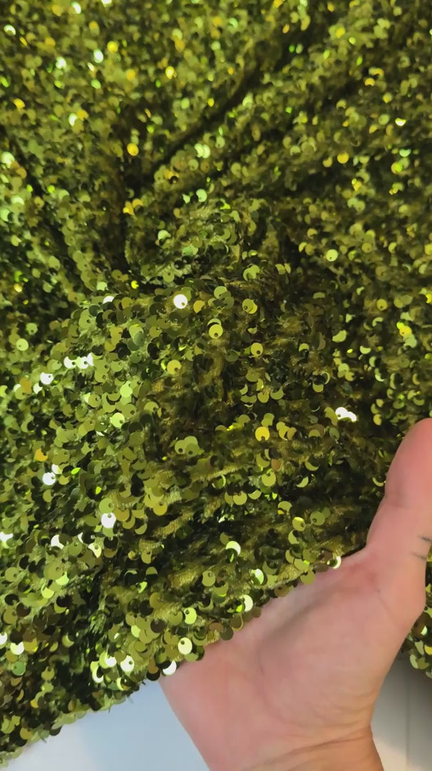 Olive Green Sequin on Velvet (Exclusive Color), Sequin on velvet, Sequin velvet for woman, Sequin velvet for bride, Sequin velvet on discount, Velvet fabric for dress
