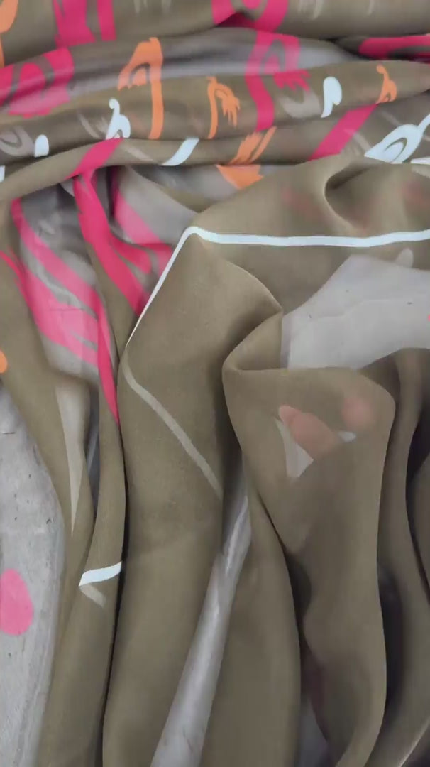 Army Green Color Block Italian Silk Chiffon, Silk Chiffon Fabric, Pure Silk Chiffon, Luxury Silk Fabric, Lightweight Silk Fabric, Sheer Silk Fabric, Designer Silk Fabric, High End Silk Fabric