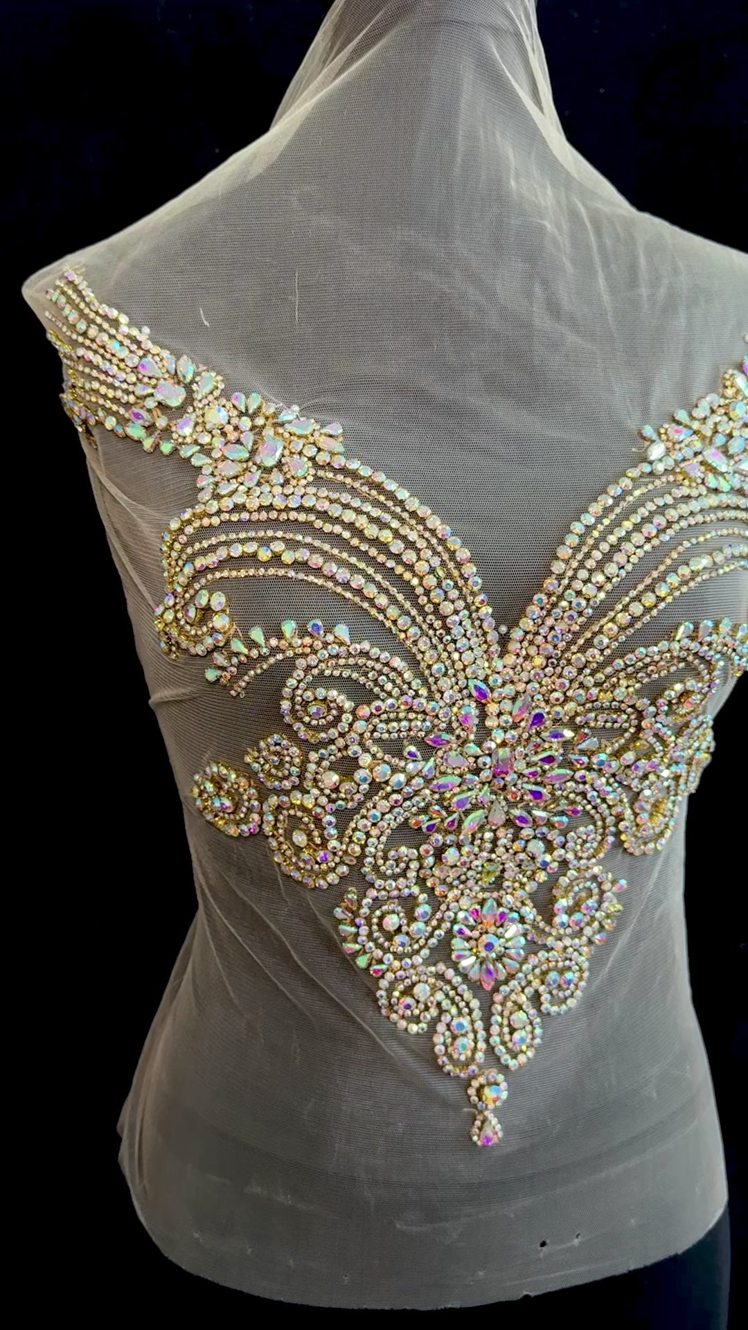 Amy Gold Iridescent Rhinestone Bodice Applique, dark gold rhinestone, gold rhinestone, light gold rhinestone