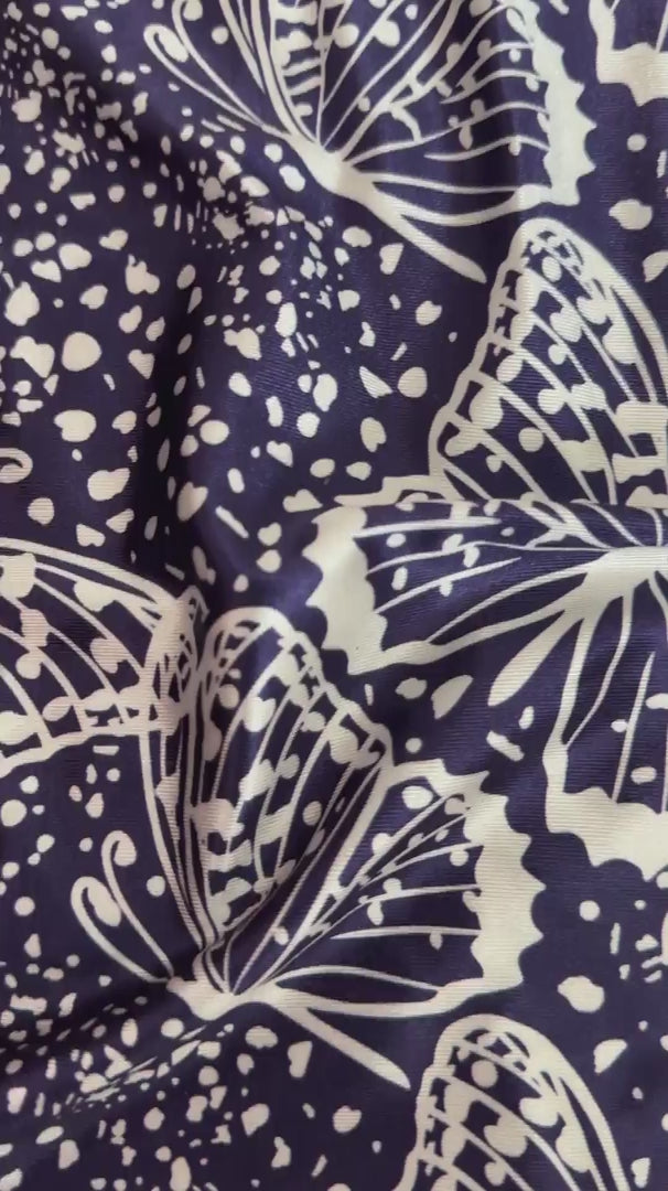Navy Butterfly Print Nylon Spandex, Nylon Spandex Print, Printed Spandex Fabric, Stretch Print Fabric, Printed Stretch Fabric, Spandex Print Fabric, Printed Fabric Stretch