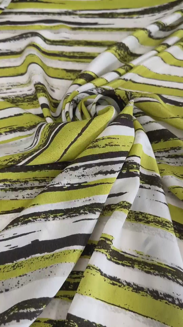 Apple Green Striped Silk Crepe De Chine, Silk Crepe De Chine, 100 Silk Fabric, Pure Silk Fabric, Luxury Silk Fabric, Matte Silk Fabric, Lightweight Silk Fabric, Crepe Silk Fabric