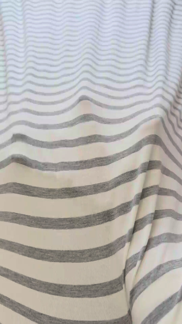 White Gray Everyday Fine Rayon Stripe Jersey Knit, Striped Jersey Fabric, Rayon Spandex Knit, Stretch Stripe Fabric, 4 Way Stretch Knit, Soft Stripe Jersey