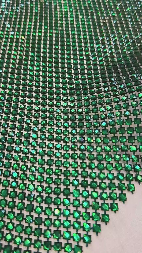Emerald Green Luxury Rhinestone Mesh, Rhinestone Mesh Fabric, Crystal Mesh Fabric, Beaded Mesh Fabric, Embellished Mesh Fabric, Sequin Mesh Fabric, Sparkle Mesh Fabric