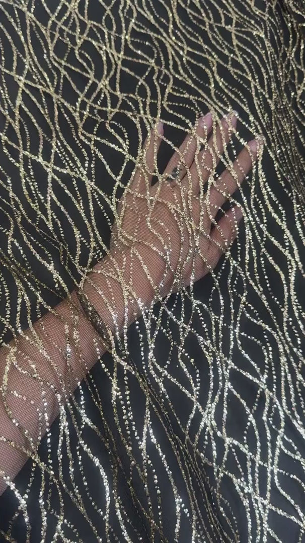 Gold Glitter Lace on Black Mesh, Black Mesh, Nylon lace mesh, lace mesh for woman, lace mesh for bride, lace mesh on sale, lace mesh on discount