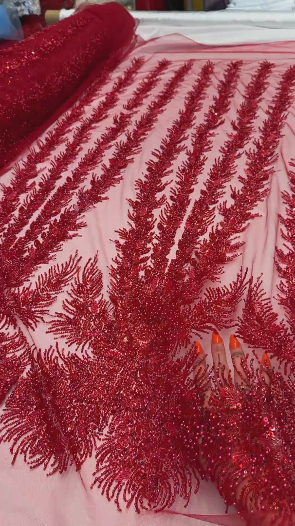 Red Fireworks Beaded Couture Lace, Couture Lace Fabric, Crystal Beaded Lace, Fireworks Lace, Sequin Lace Fabric, Embellished Lace, Luxury Lace Fabric, Bridal Lace Fabric