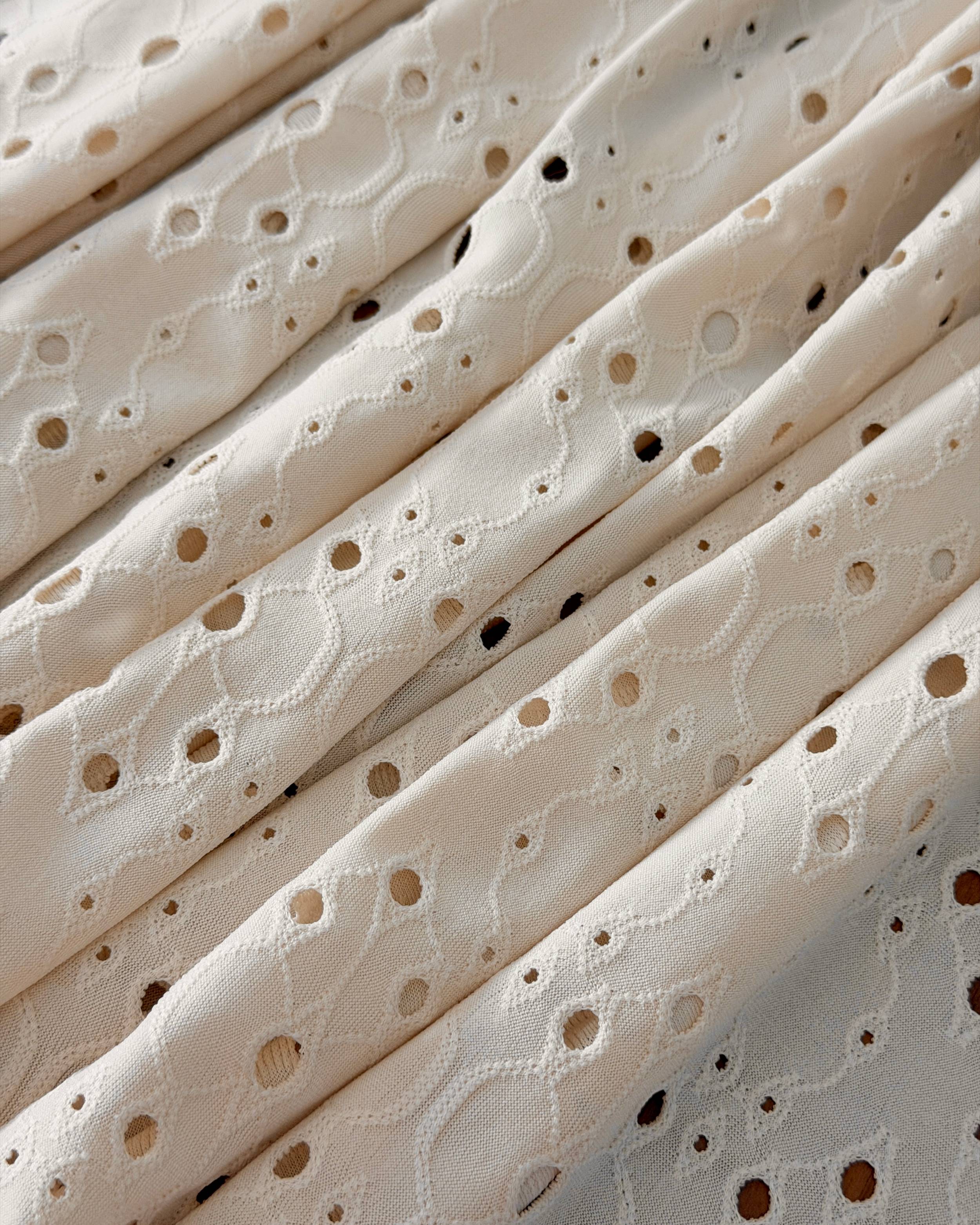 Bone 4 Way Stretch Eyelet Jacquard Knit, Eyelet Jacquard Knit Fabric, Stretch Eyelet Fabric, Jacquard Knit Fabric, Textured Knit Fabric, Breathable Knit Fabric