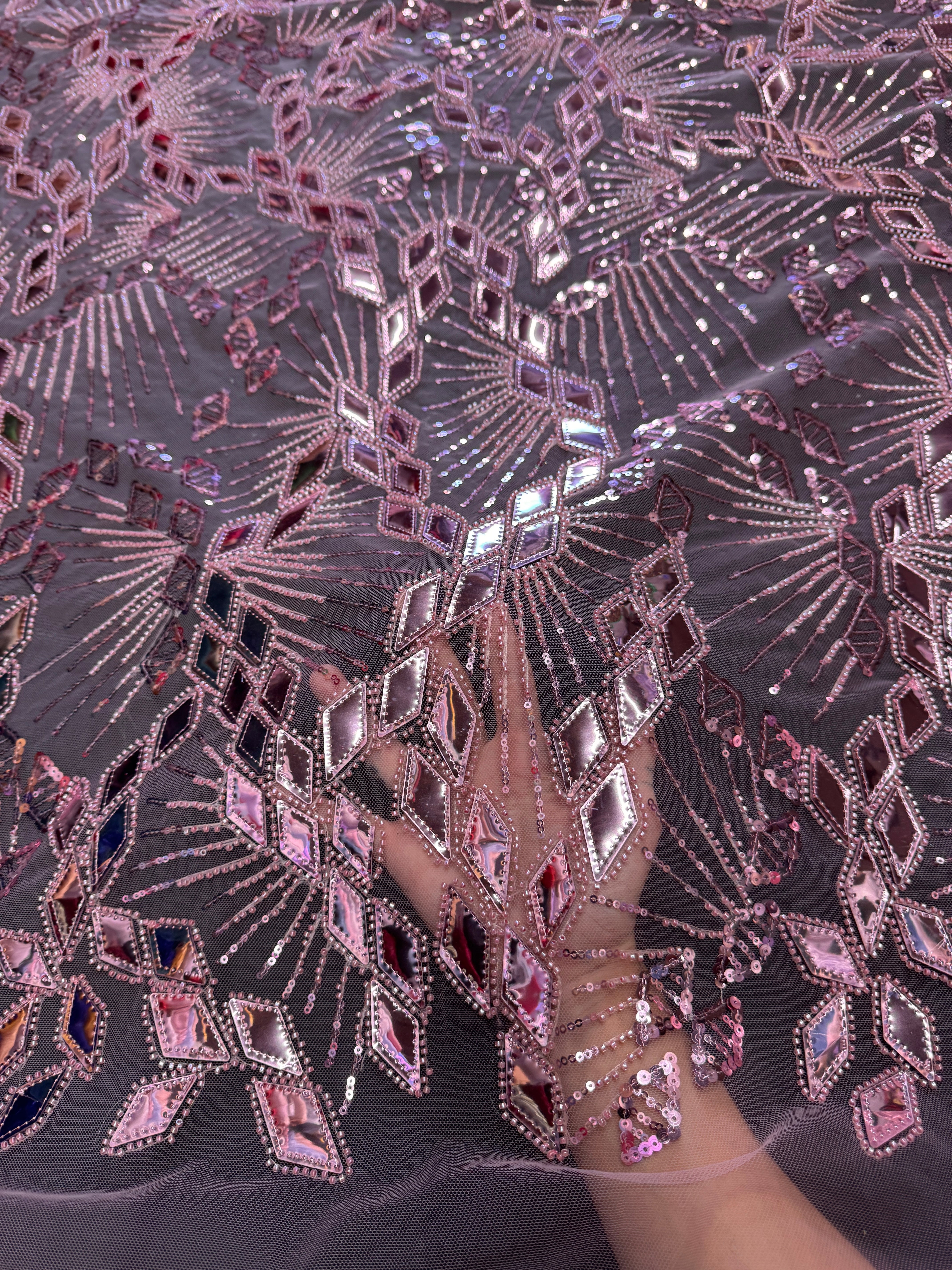 Rose Pink Art Deco Mirror Sequin Lace, Fabric Store, Sewing Store, Cheap Fabric Store, Kiki Textiles, Textile by the Yard